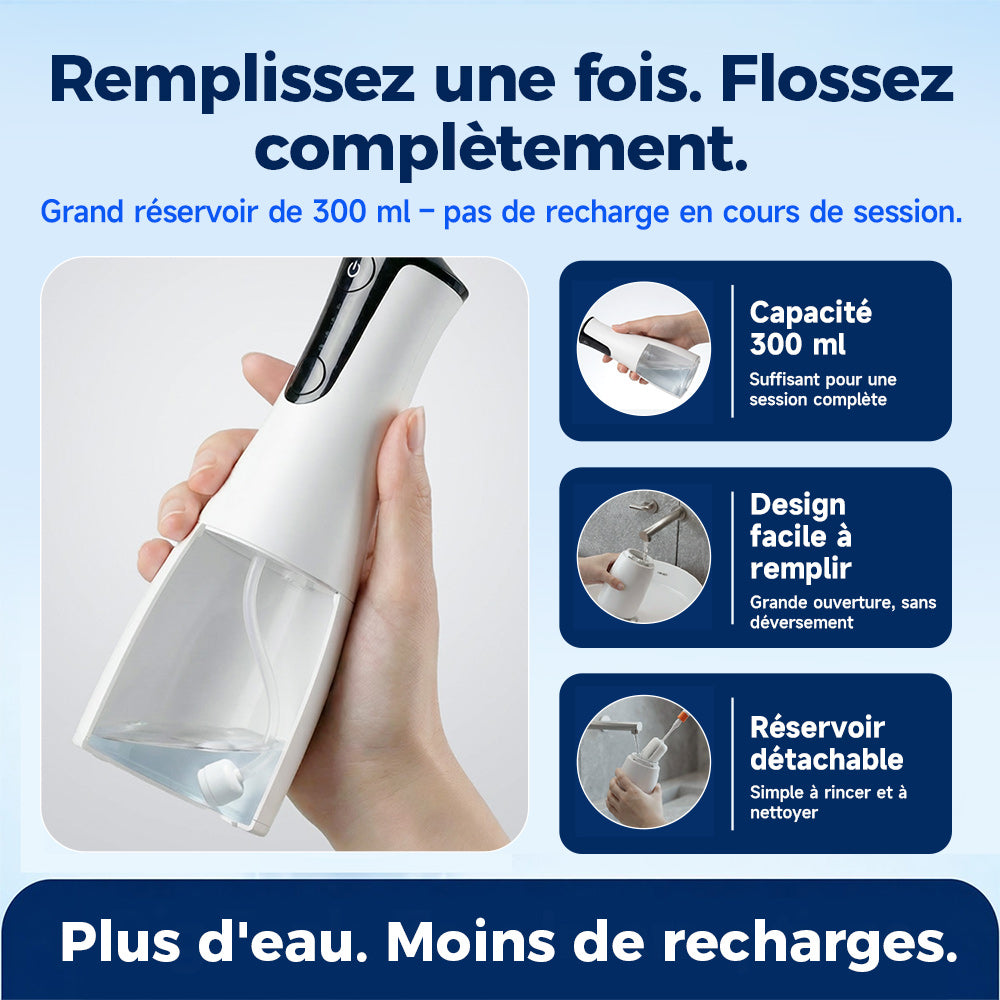 BAIR CARE Hydropulseur dentaire portable M4, Mode pulvérisation pressurisée, Autonomie 30 jours, Rechargeable USB, 4 modes de nettoyage, Étanche IPX7