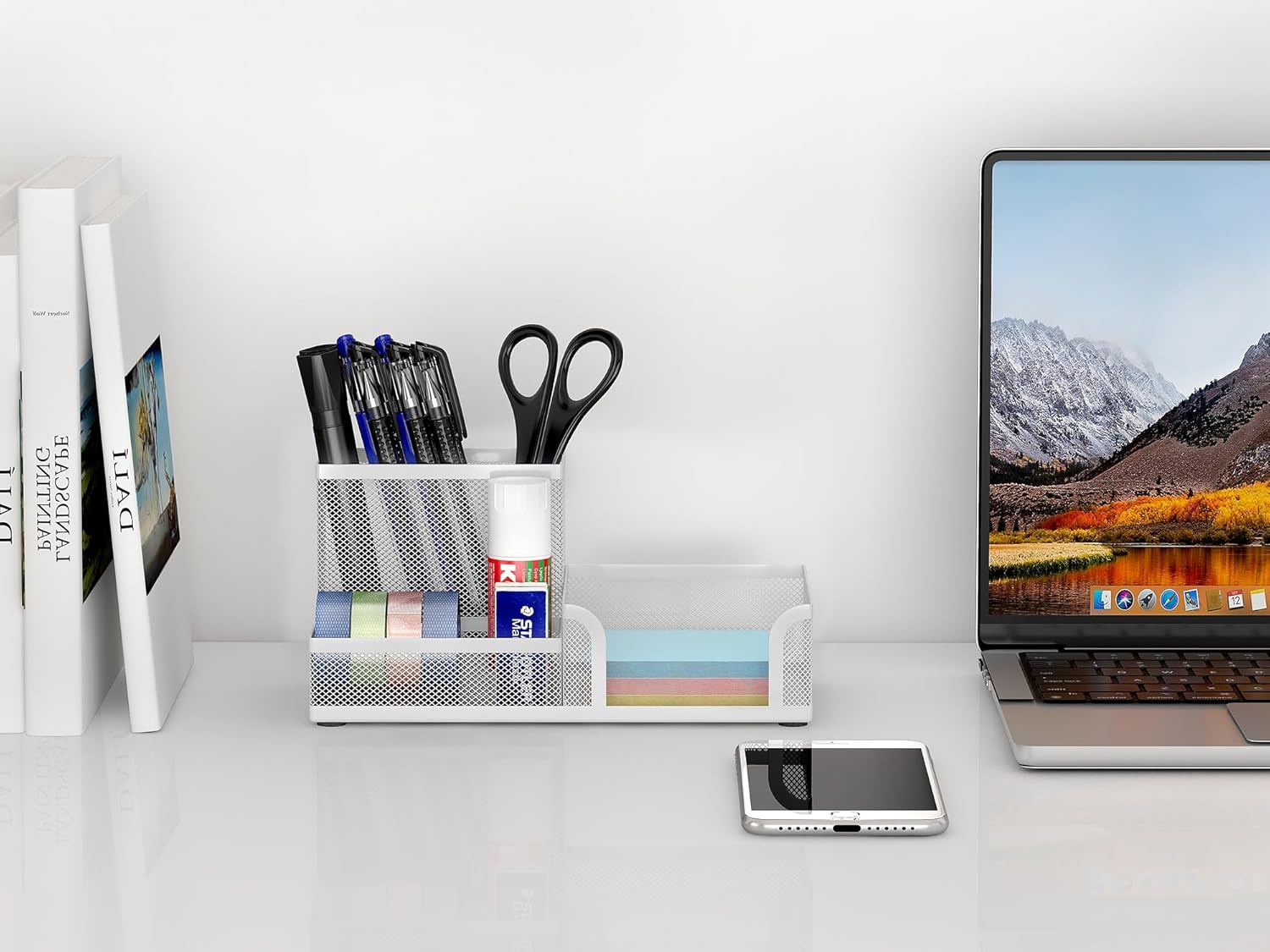 Senhoglb Organisateur de bureau en maille pour stylos, Blanc