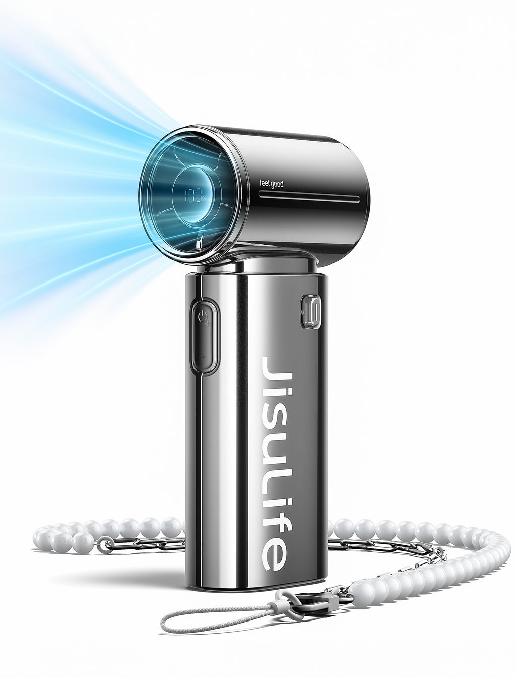 JISULIFE Life9S Ventilateur à Main Portable Haute Vitesse avec Flux d'Air Turbo à 9 Pales, Batterie Rechargeable 5000 mAh, Écran LED et 5 Réglages de Vitesse - Argent