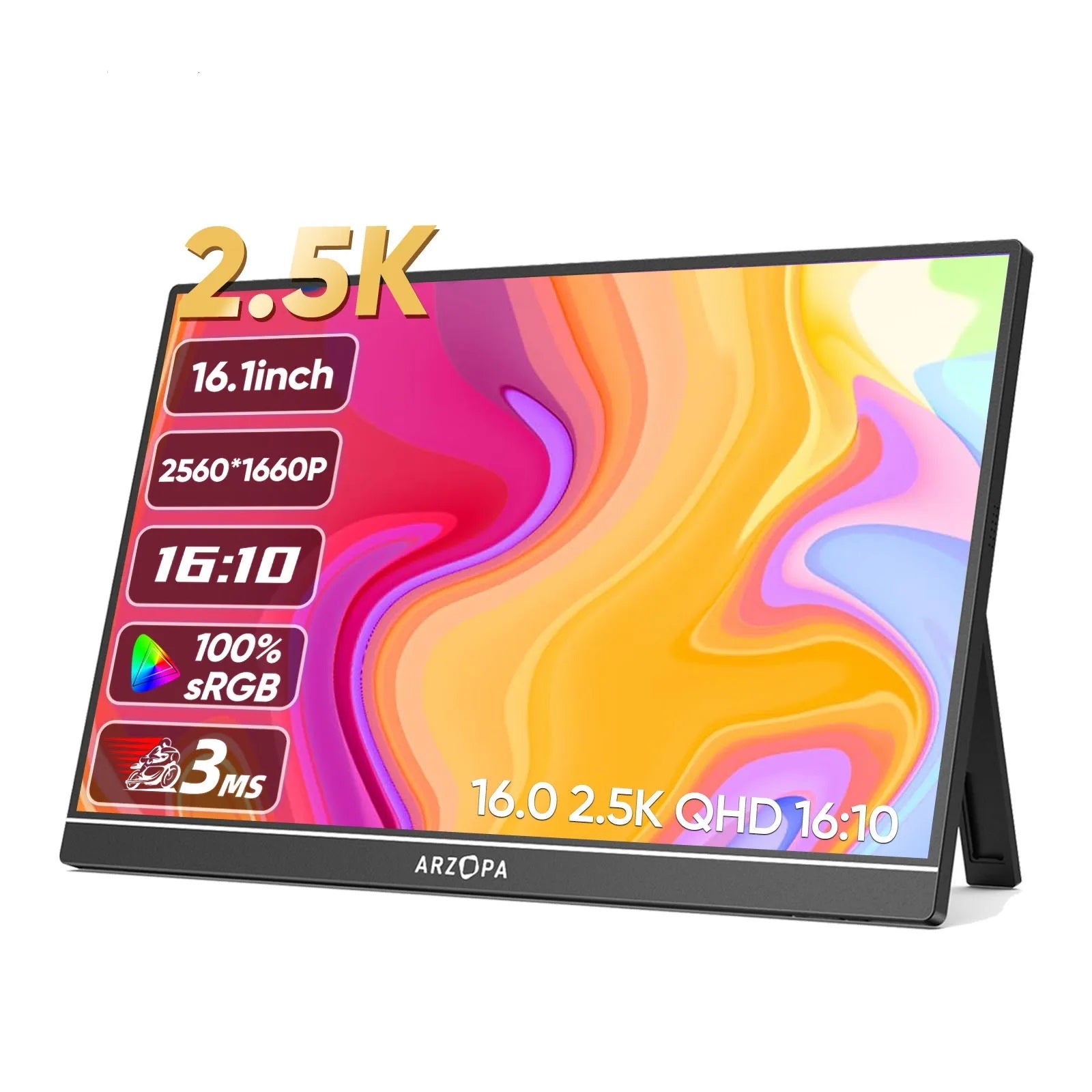 ARZOPA Z1RC Moniteur portable 2,5K, 16 pouces 2560 x 1600 HDR 500 nits 8 bits QHD USB-C HDMI, écran externe de protection des yeux 16:10 IPS, second écran pour Mac, PC, téléphone, PS4/5, Xbox, Switch