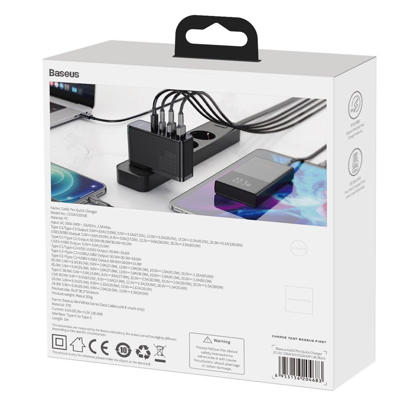 Baseus GaN2 Pro Chargeur rapide 2 C + 2 U 100 W - Noir