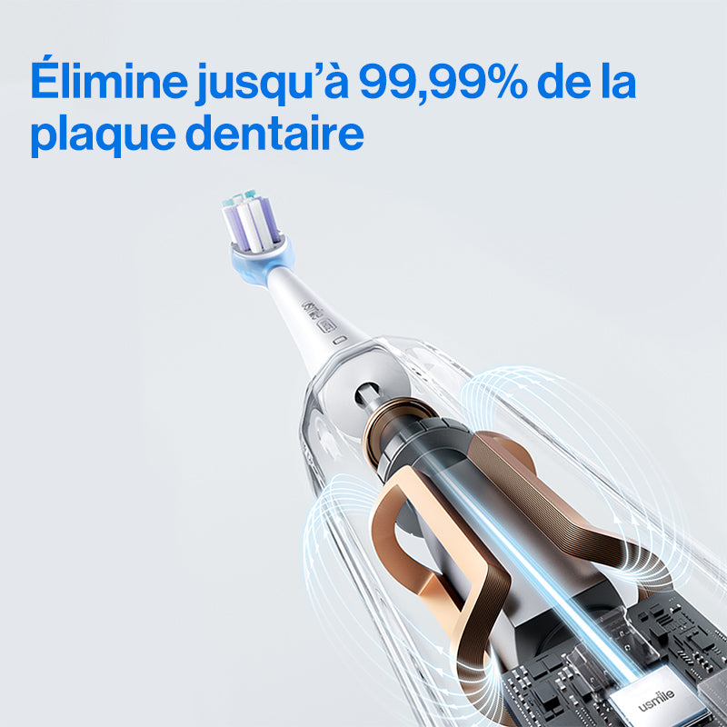usmile Y1S Brosse à dents électrique sonique rechargeable pour adultes avec 3 modes de nettoyage, minuteur intelligent, étui de voyage, autonomie de 6 mois par charge
