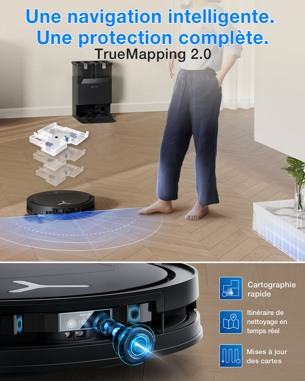 DEEBOT T50 OMNI robot aspirateur et laveur (Noir) avec station OMNI tout-en-un incluant le dosage du nettoyant, OZMO Turbo 2.0, jusqu'à 25 000 Pa de puissance d'aspiration