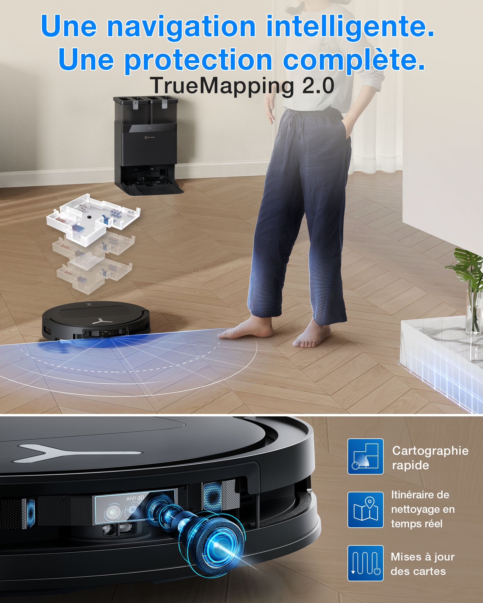 DEEBOT T50 OMNI robot aspirateur et laveur (Noir) avec station OMNI tout-en-un incluant le dosage du nettoyant, OZMO Turbo 2.0, jusqu'à 25 000 Pa de puissance d'aspiration