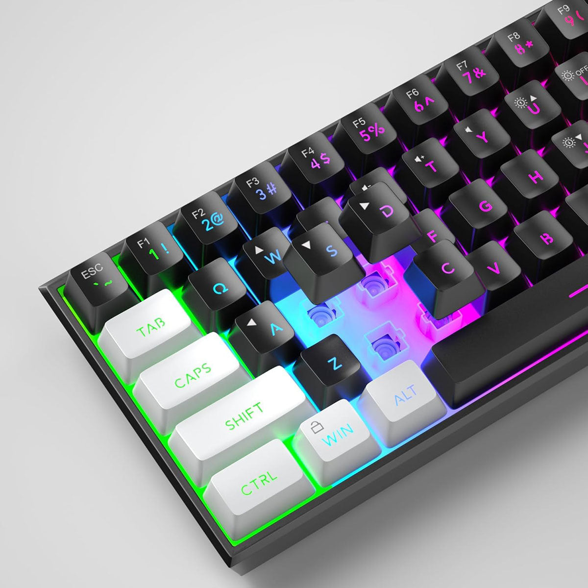 MageGee TS91 clavier de jeu filaire 60 %, disposition QWERTY US, rétroéclairage RGB, 61 touches, ultra-compact, TS91 ergonomique, étanche, à effet mécanique, pour PC, Mac, PS4, Xbox One, gamer (Blanc/Noir)