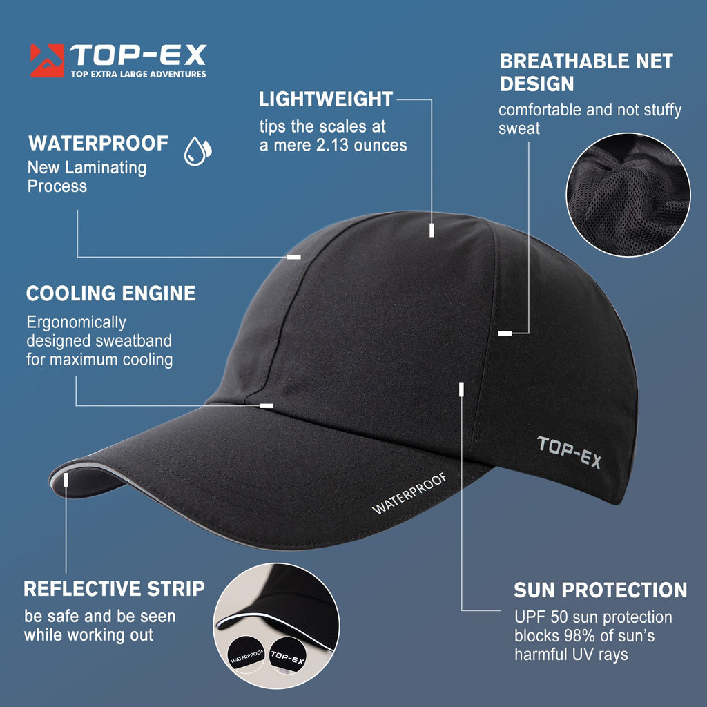 TOP-EX Casquette de course imperméable toutes conditions haute performance non structurée Urban Storm M/L Noir
