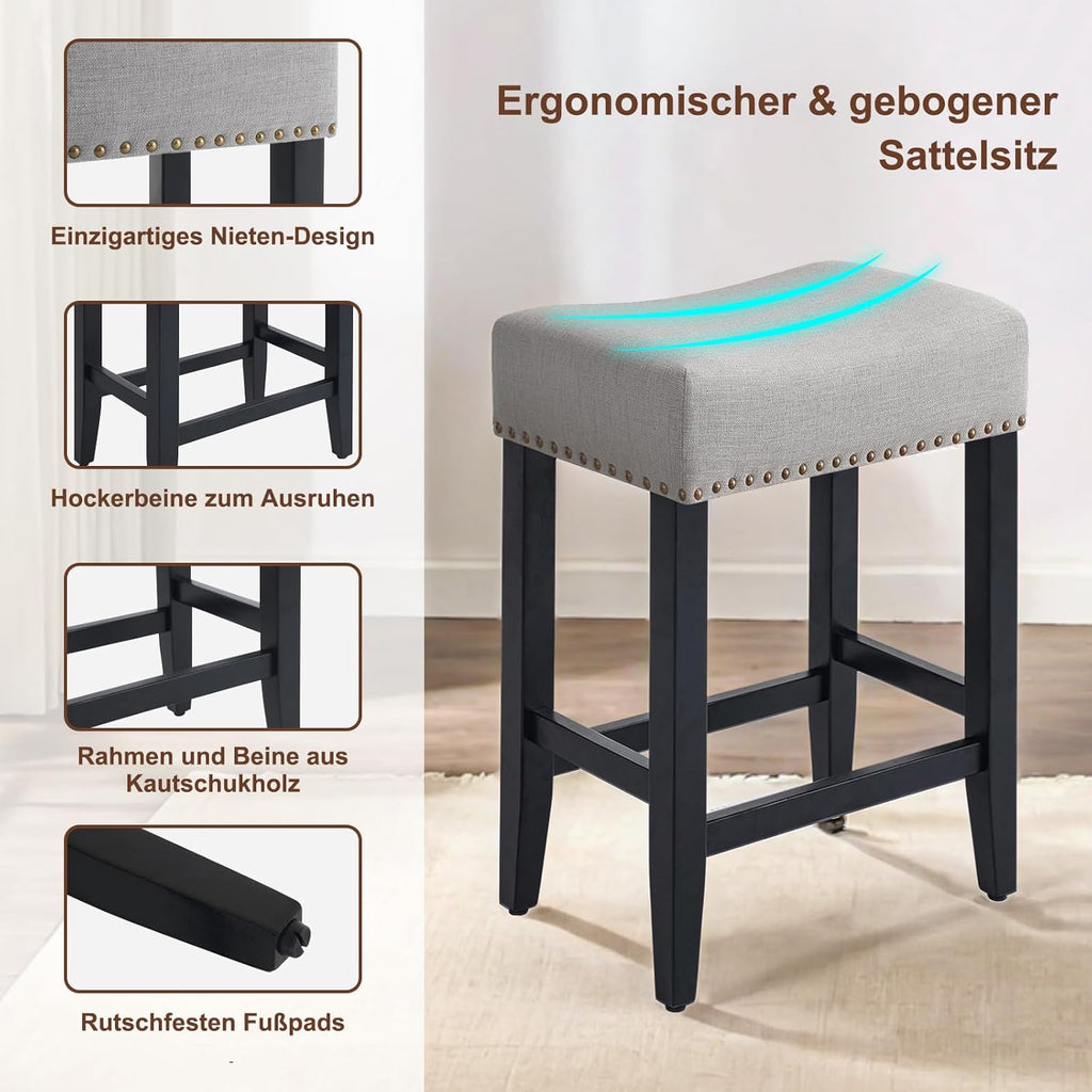 Ckaff Lot de 2 tabourets de bar, Chaises de bar hauteur 65,5 cm, Chaises de cuisine, En lin, Chaise de maquillage, Chaise de salle à manger, Tabouret de salle de bain