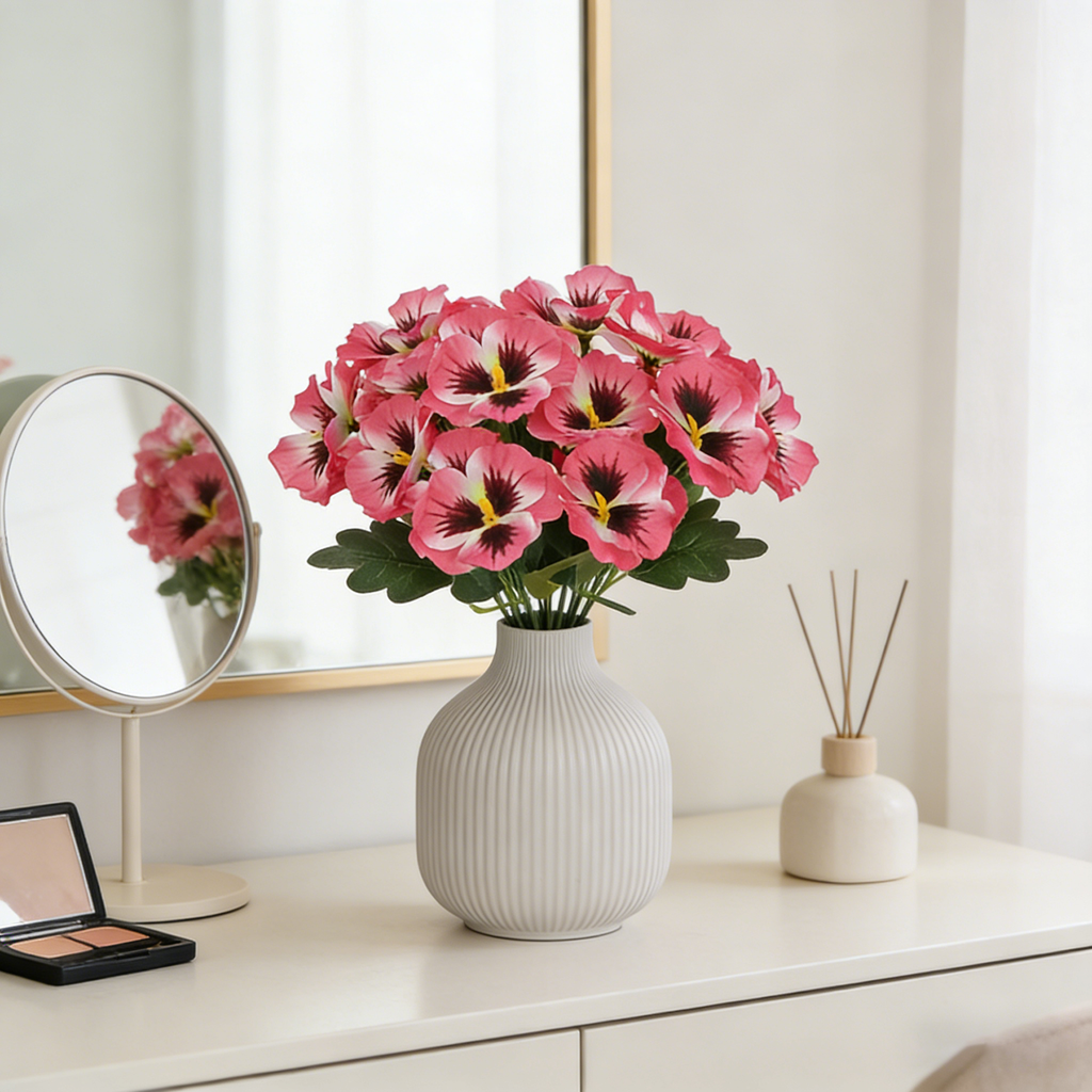 Yuejia Lot de 4 fleurs de pensées artificielles 11 po/28 cm, fleurs factices d'extérieur, plantes en plastique, fleurs artificielles en soie pour décoration de porche d'entrée, jardin