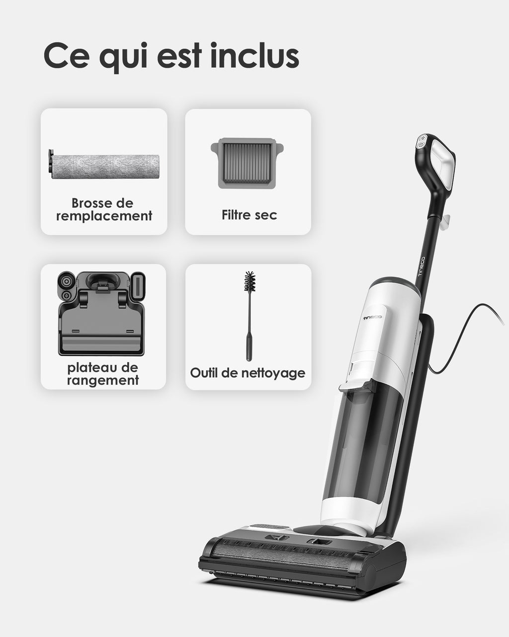 Tineco Floor One S5 Steam Balai serpillière intelligent filaire et nettoyeur de sols durs avec écran numérique, Cordon 8 m