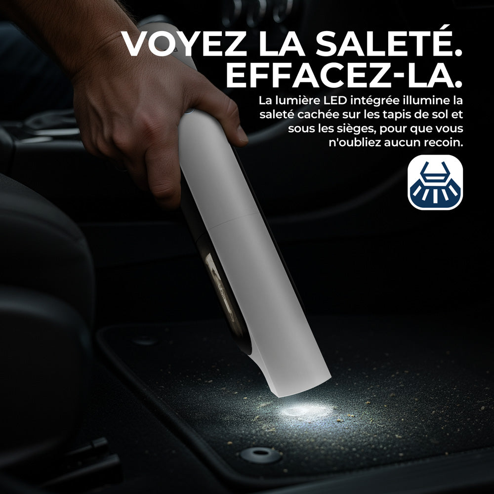 Rouny aspirateur à main sans fil, mini aspirateur pour voiture avec lumière LED et fonction souffleur, 7 embouts, filtre HEPA lavable