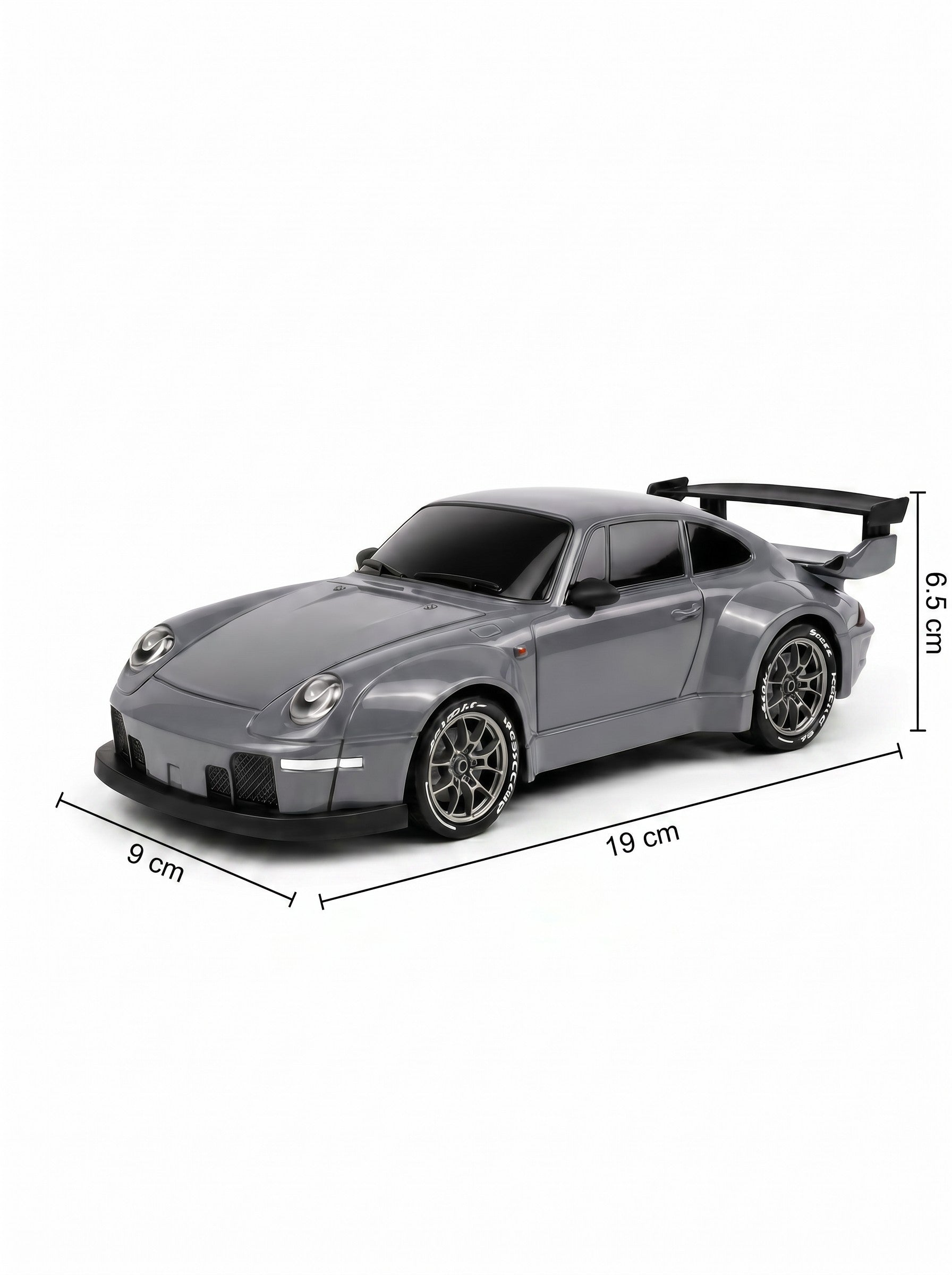 Voiture de Drift RC 4WD 1:24, Contrôle Proportionnel 2,4 g, Gyro et Servo Réglables, Pneus Doubles, Lumières LED, Batterie 7,4 V Suspension Indépendante, Jouet de Loisirs Rétro Wide Body, Gris