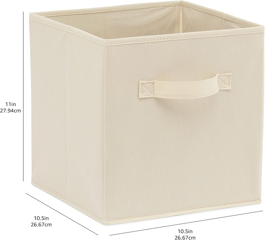 ANQI Lot de 6 Boîtes de Rangement Pliables en Tissu avec Poignées, Beige, 10.5 x 10.5 x 11 pouces