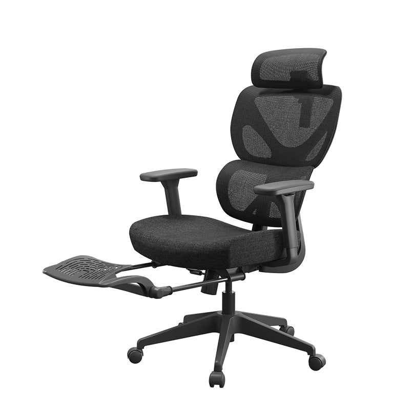 Ochama Z7 Comfort Gen 2 Chaise de bureau ergonomique noire avec repose-pieds, soutien lombaire élastique, accoudoirs pivotants, appuie-tête et coussin d'assise 10 cm d'épaisseur