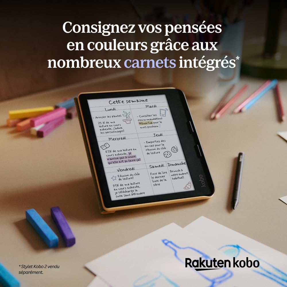 Kobo Libra Colour Liseuse avec écran tactile anti-reflets 7" et 32 Go de stockage - Blanc