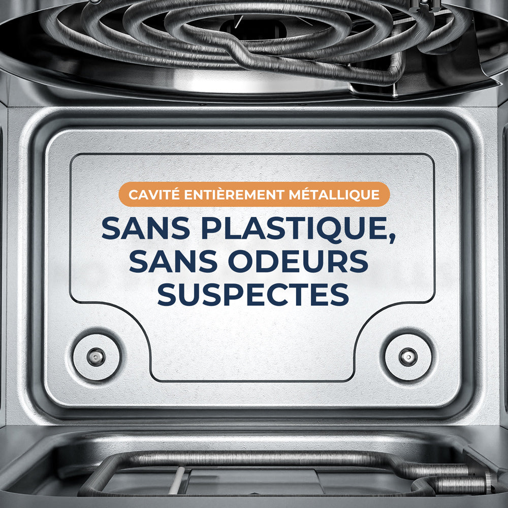 ROUNY Friteuse sans huile 6,5 L, friteuse entièrement en acier inoxydable avec hublot de visualisation, commande par molette classique, cuisson sans rotation
