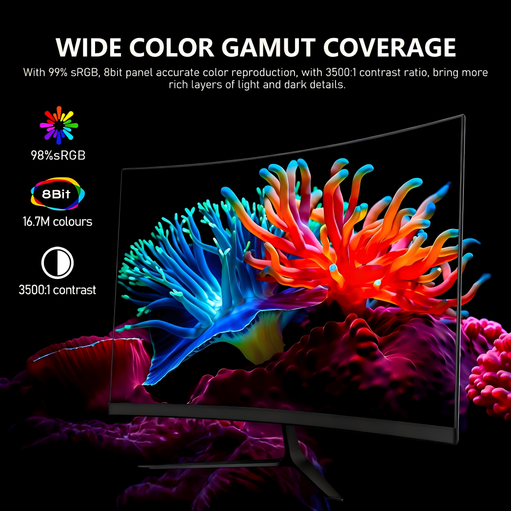 Gawfolk Moniteur incurvé 24,5 pouces 1K Full HD, Taux de rafraîchissement 100 Hz, Temps de réponse 1 ms (MPRT), Courbure 3000R, Haut-parleurs intégrés, AMD FreeSync
