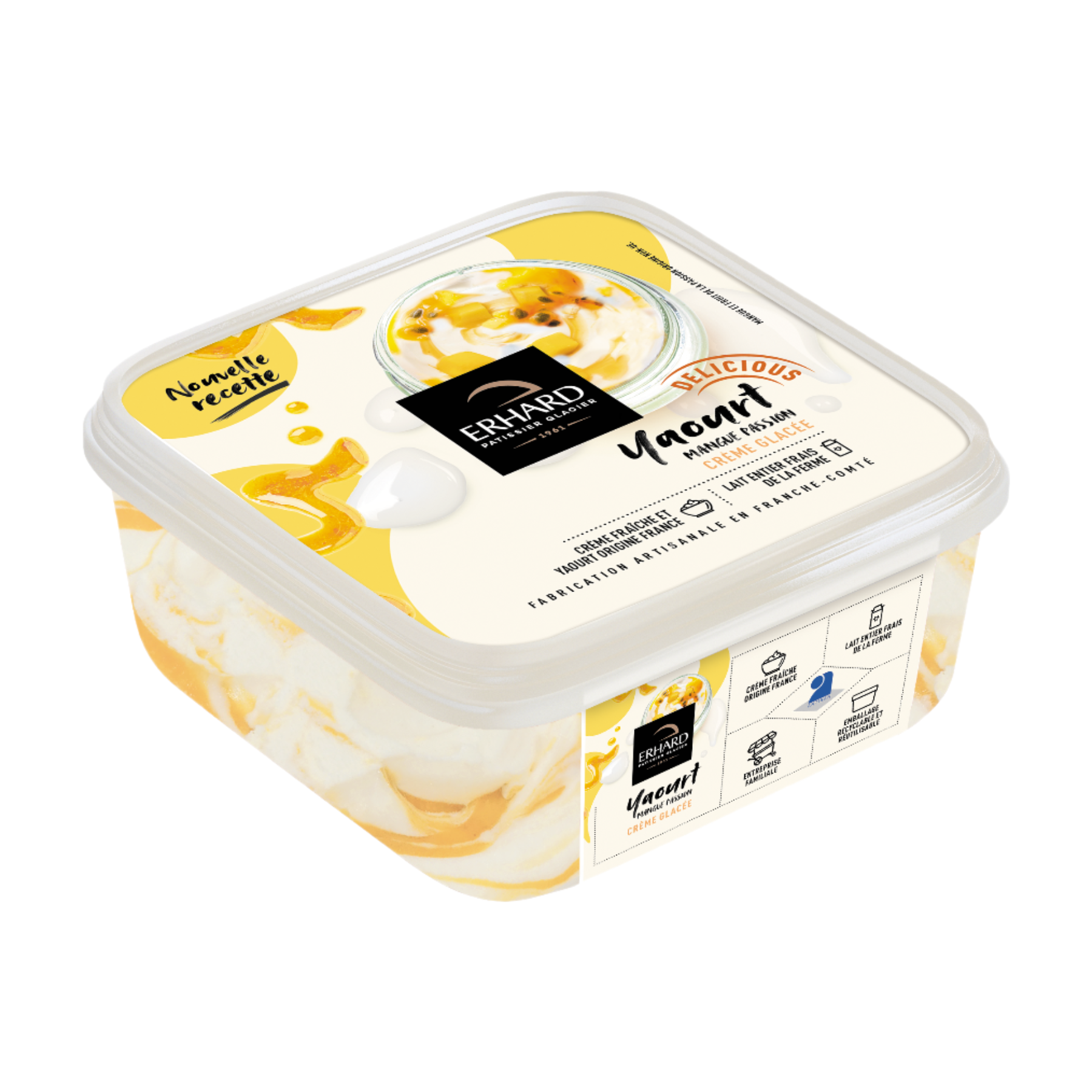 ERHARD Crème glacée au yaourt saveur mangue passion - 450 g