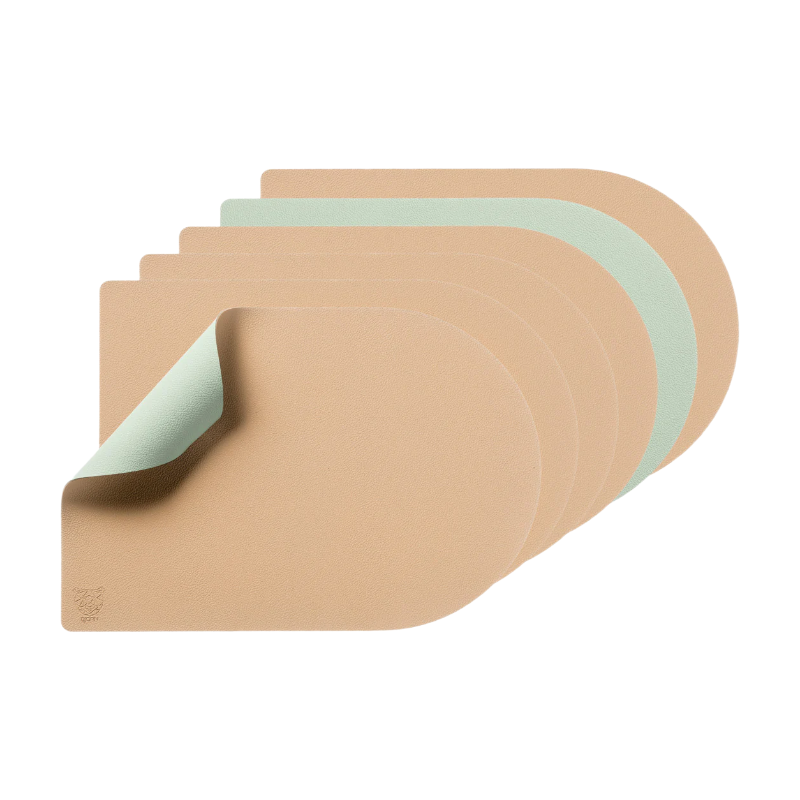 BJÖRN Lot de 6 sets de table ovale réversible en cuir recyclé - Rose pâle et vert pâle