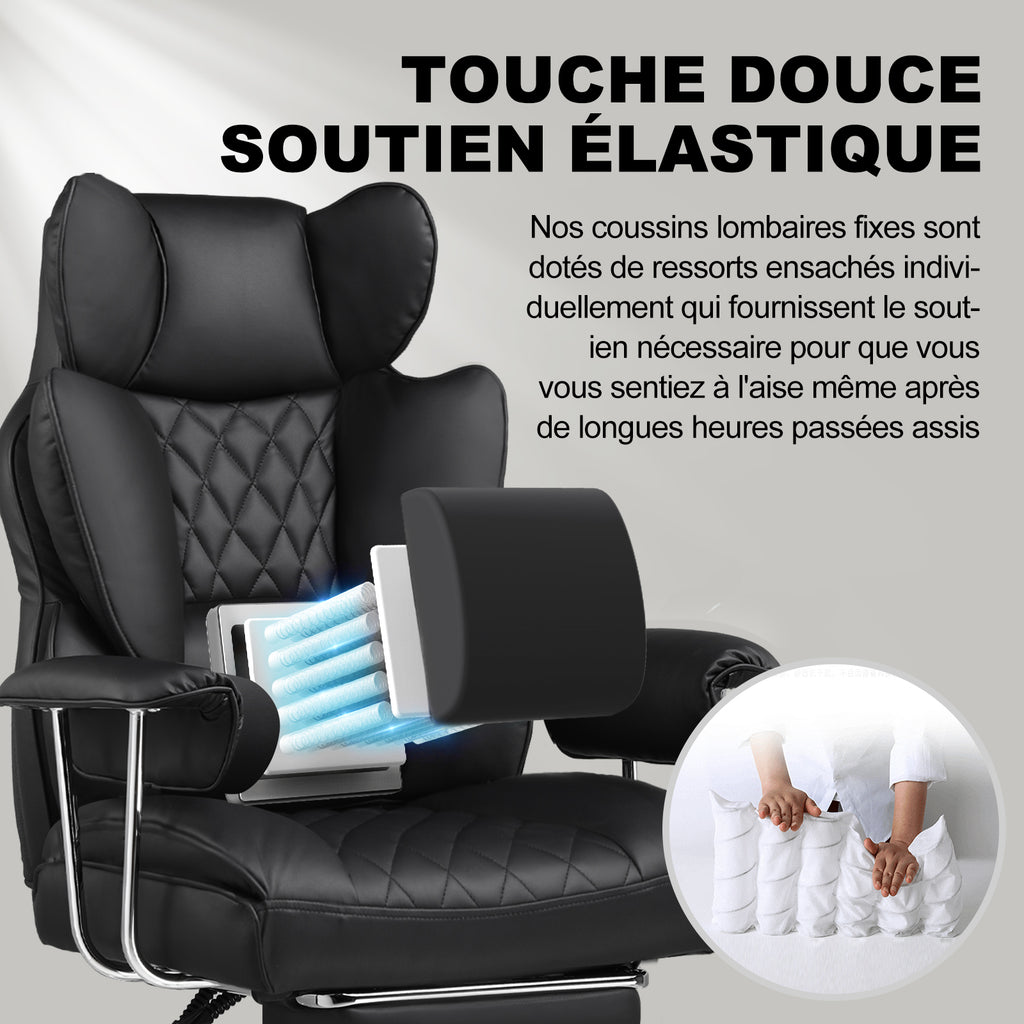 GTPLAYER Chaise Gaming - Fauteuil de Bureau Exécutif avec Repose-Pieds, Ergonomique, Dossier Haut, Support Lombaire, Inclinable, Pivotante, Robustesse Haute, Noir