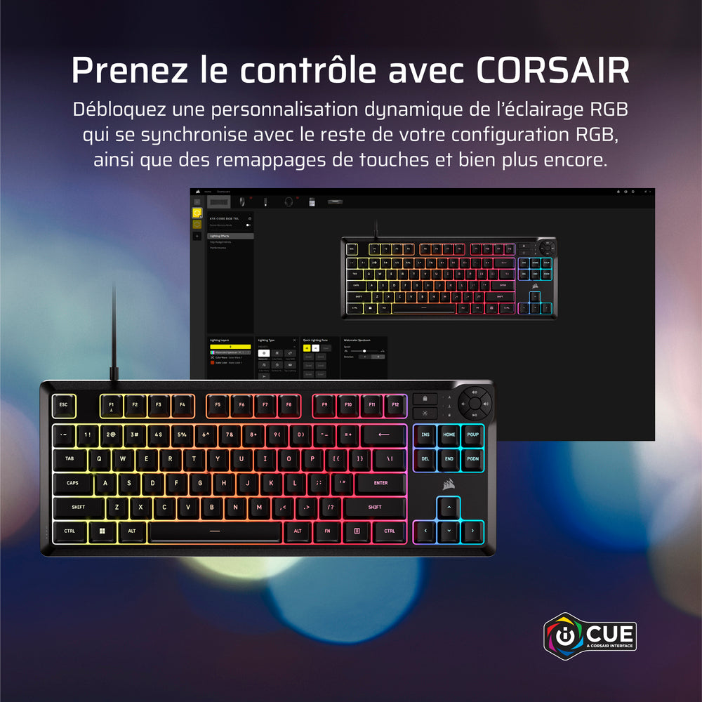 Corsair K55 CORE Clavier Gaming Membrane Filaire RGB TKL - AZERTY - Noir
