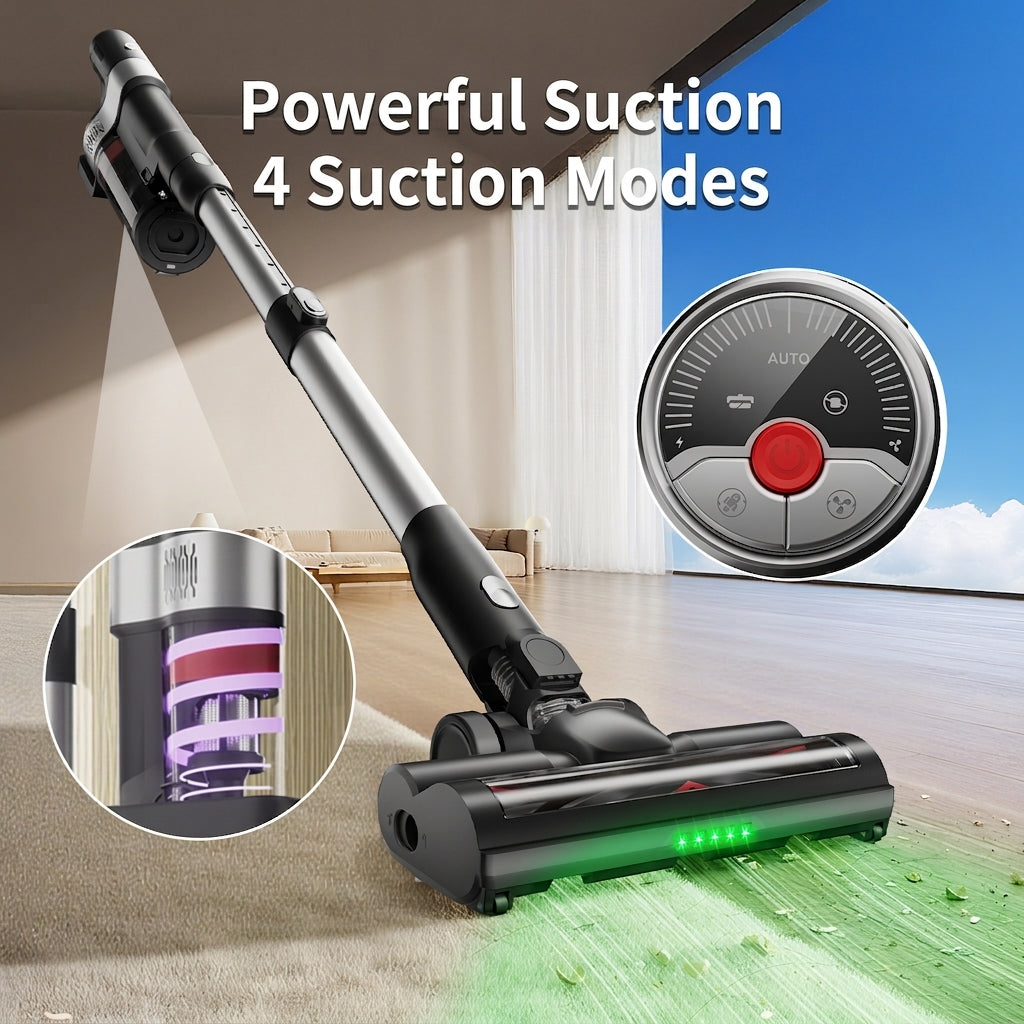 ochama Aspirateur Balai sans Fil, 350 W, Aspiration Puissante 28 kPa, Station d’Auto-Nettoyage, 35 min d’Autonomie, Inclinaison à 180°, Éclairage LED Vert, Filtration à 5 Couches, pour Poils d’Animaux, Tapis et Sols Durs