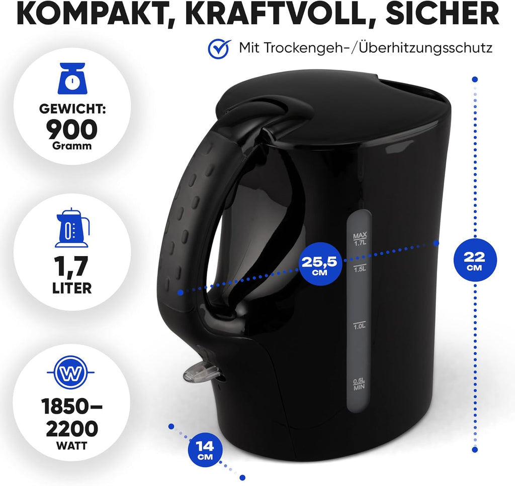 Clatronic WK-3819 Bouilloire électrique noire à ébullition rapide 2200 W - 1,7 L