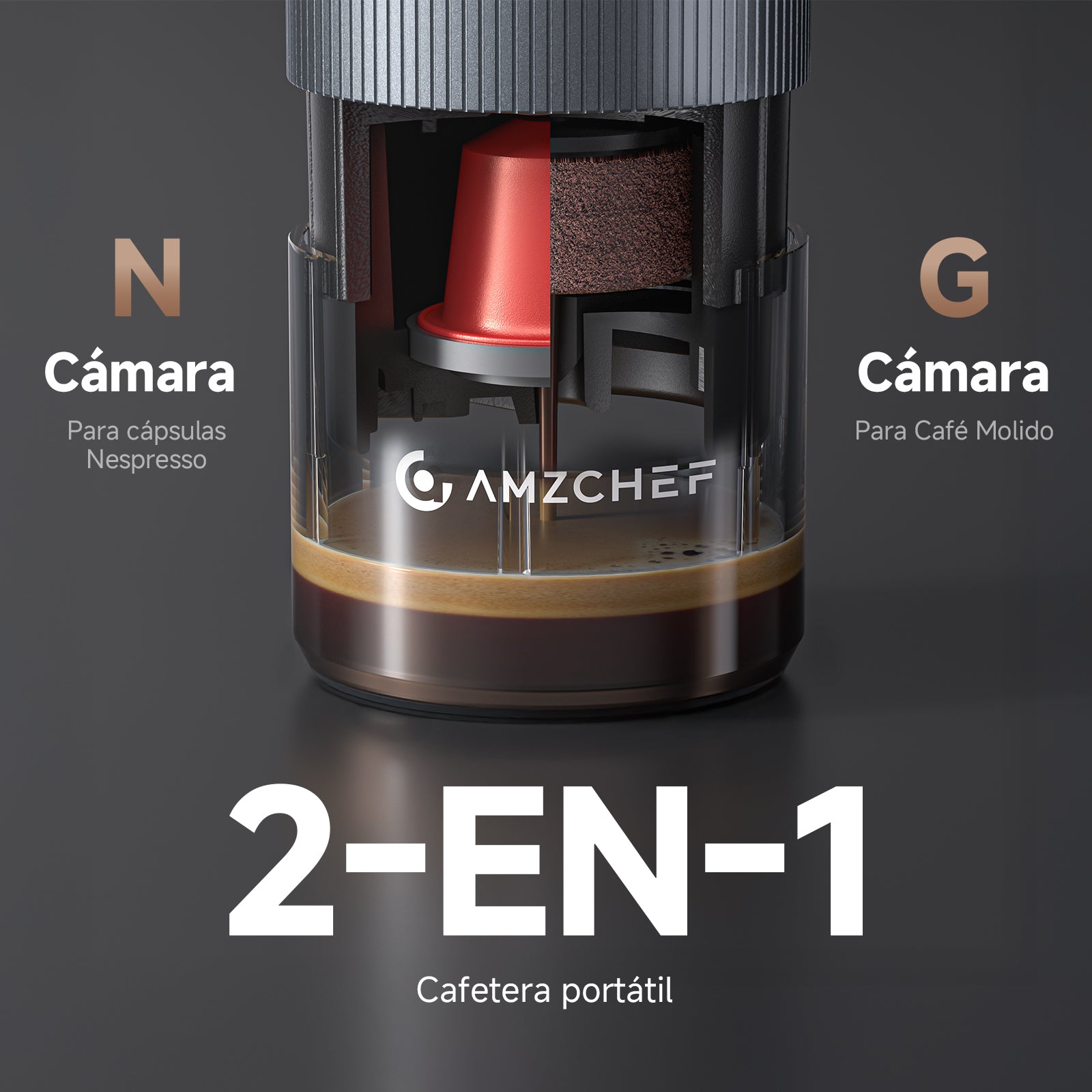 AMZCHEF Machine à Café Électrique Portable 2-en-1 (Modèle CP024) | Machine à Espresso de Voyage Haute Pression 20 Bars | Batterie 9000mAh, Chauffe Rapide 150W