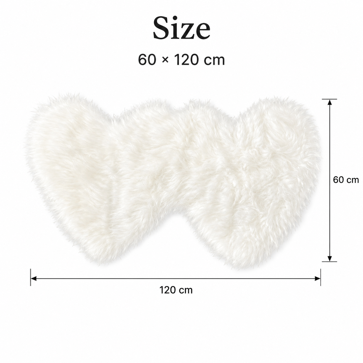 Tapis en Fausse Laine Double Cœur, 60x120 cm Tapis de Couloir Shaggy en Peluche Blanc, Tapis Doux Antidérapant pour Chambre, Décoration de Saint-Valentin, Mariage