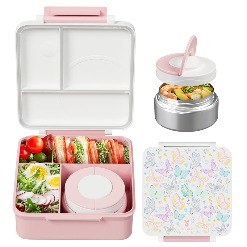 Meoky Boîte repas compartimentée 54 oz à loquet unique - Papillon blanc