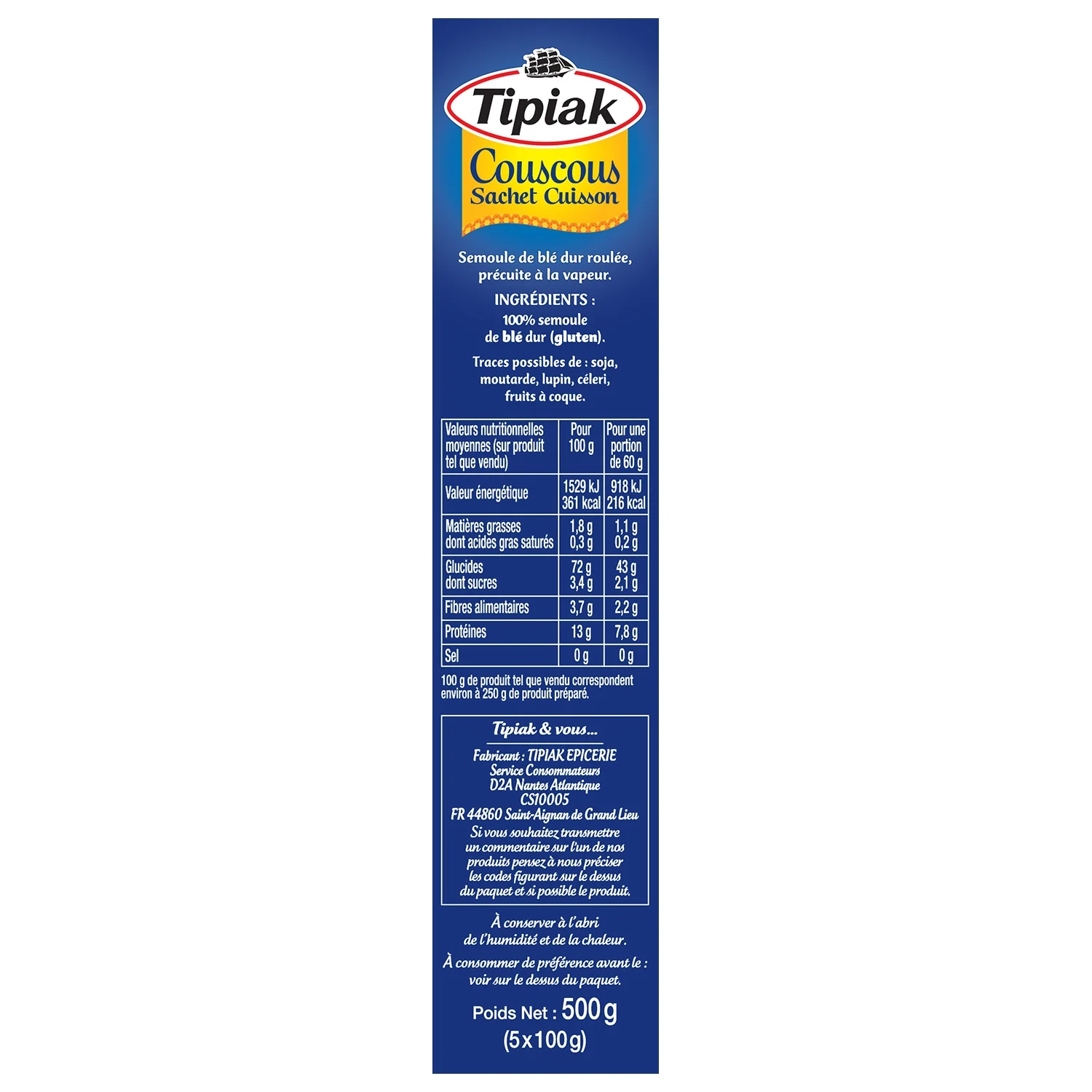 TIPIAK Couscous Sachet Cuisson 5 x 100g