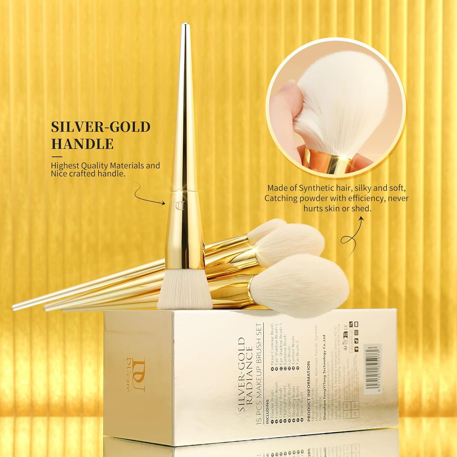 DUcare Coffret de 15 pinceaux de maquillage - Gold & Silver Glow