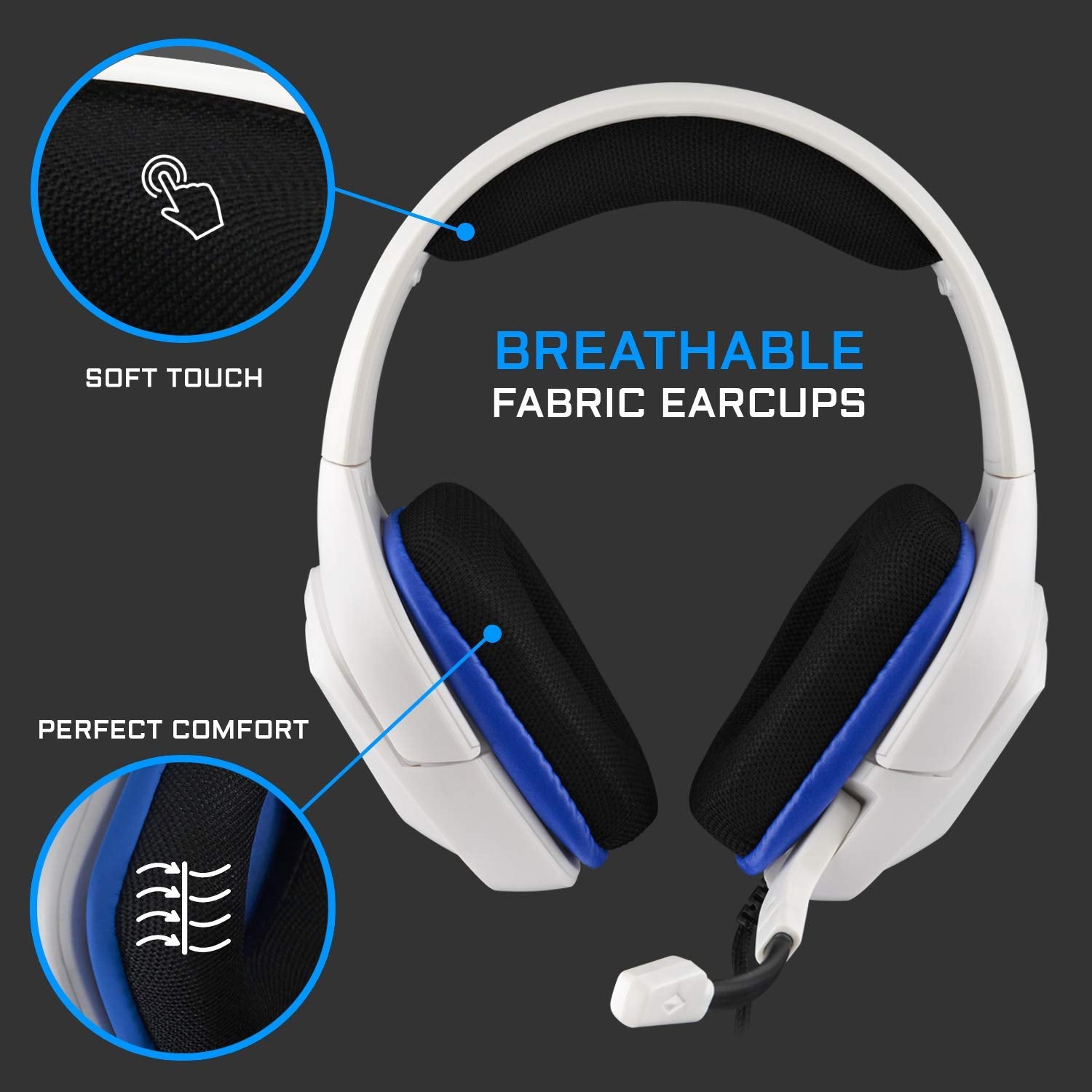 THE G-LAB Korp Cobalt Casque Gaming Filaire (Prise 3.5mm) - Micro Intégré - PC, PS4, PS5, Xbox One, Mac, Switch & Plus - Blanc