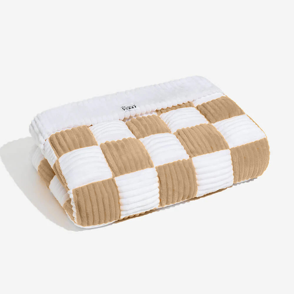 FUNNYFUZZY Tapis confortable carré à carreaux Crème Protecteur de meubles pour chien chat Taille S Café