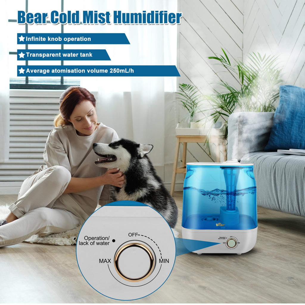 Bear 6 L Humidificateur à Remplissage par le Haut, 28 dB Ultra Silencieux pour Bébés et Plantes, 35 Heures d'Autonomie, avec Plateau d'Aromathérapie, Buse de Vapeur Extensible à 360°