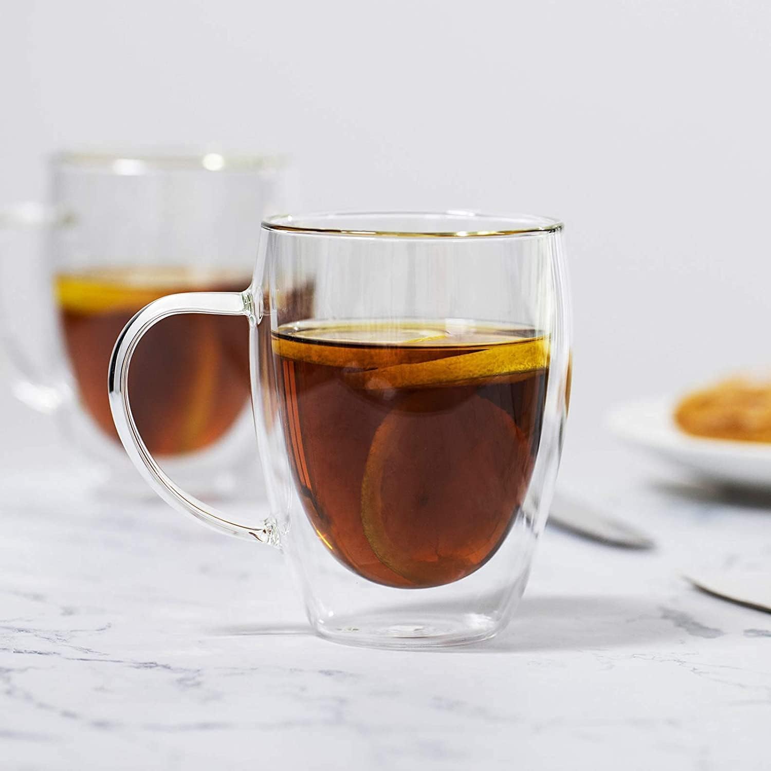 Lot de 2 Mugs à Café en Verre Double Paroi avec Anse, 350ml Verre Isotherme Transparent pour Boissons Chaudes et Froides, Latte, Cappuccino