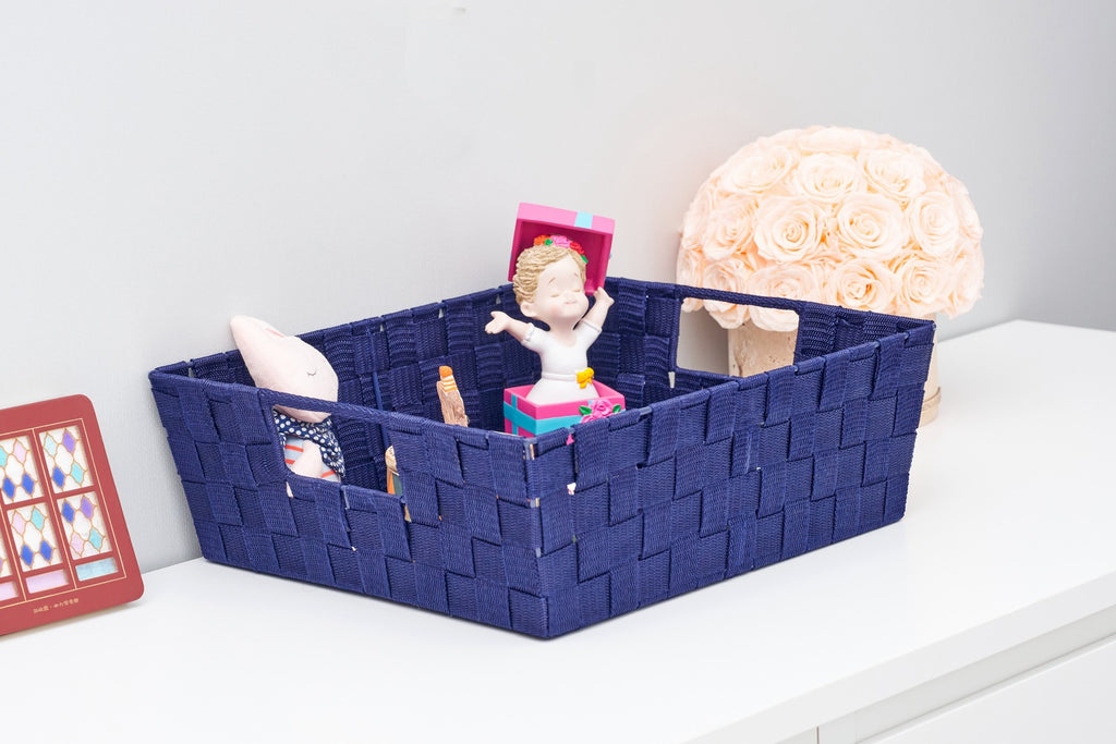 KEVAHOME Kevahome Lot de 2 paniers de rangement tressés bleu foncé - 38 x 33 x 12,5 cm