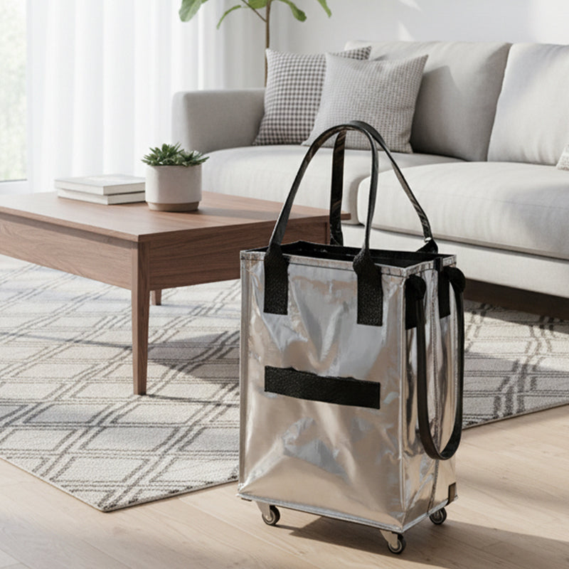 JORDAN&JUDY Chariot de courses à roulettes, sac en tissu tissé épais pour usage au supermarché, 60 L env., charge maximale 35 kg, argenté