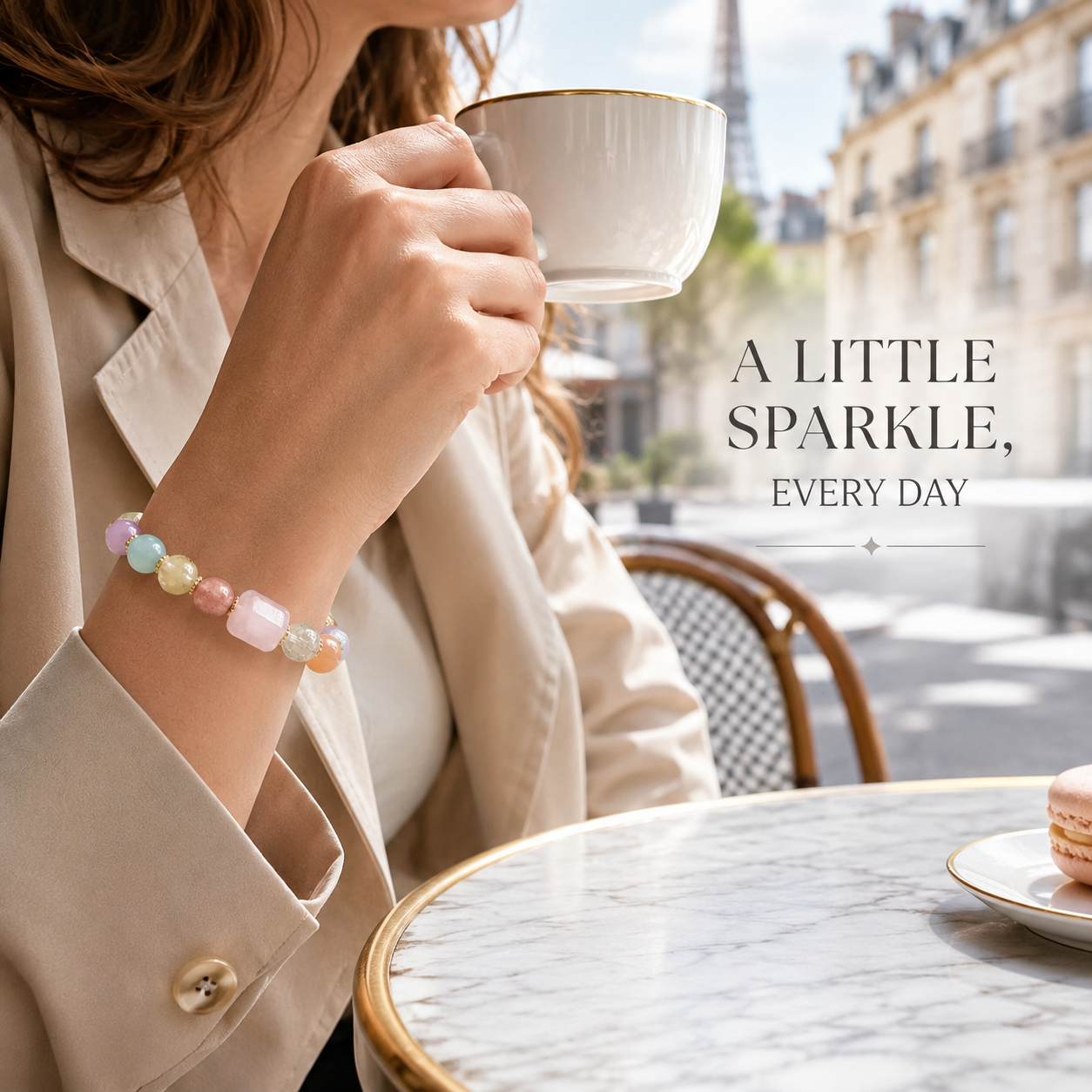 VoxorAI L8 Bracelet en quartz rose naturel artisanal - Rose amour et tendresse