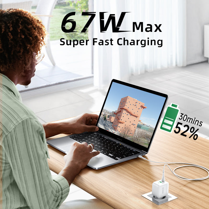 MOKiN PD67W GaN Chargeur double USB-C UE Blanc avec câble USB-C 1,2 m