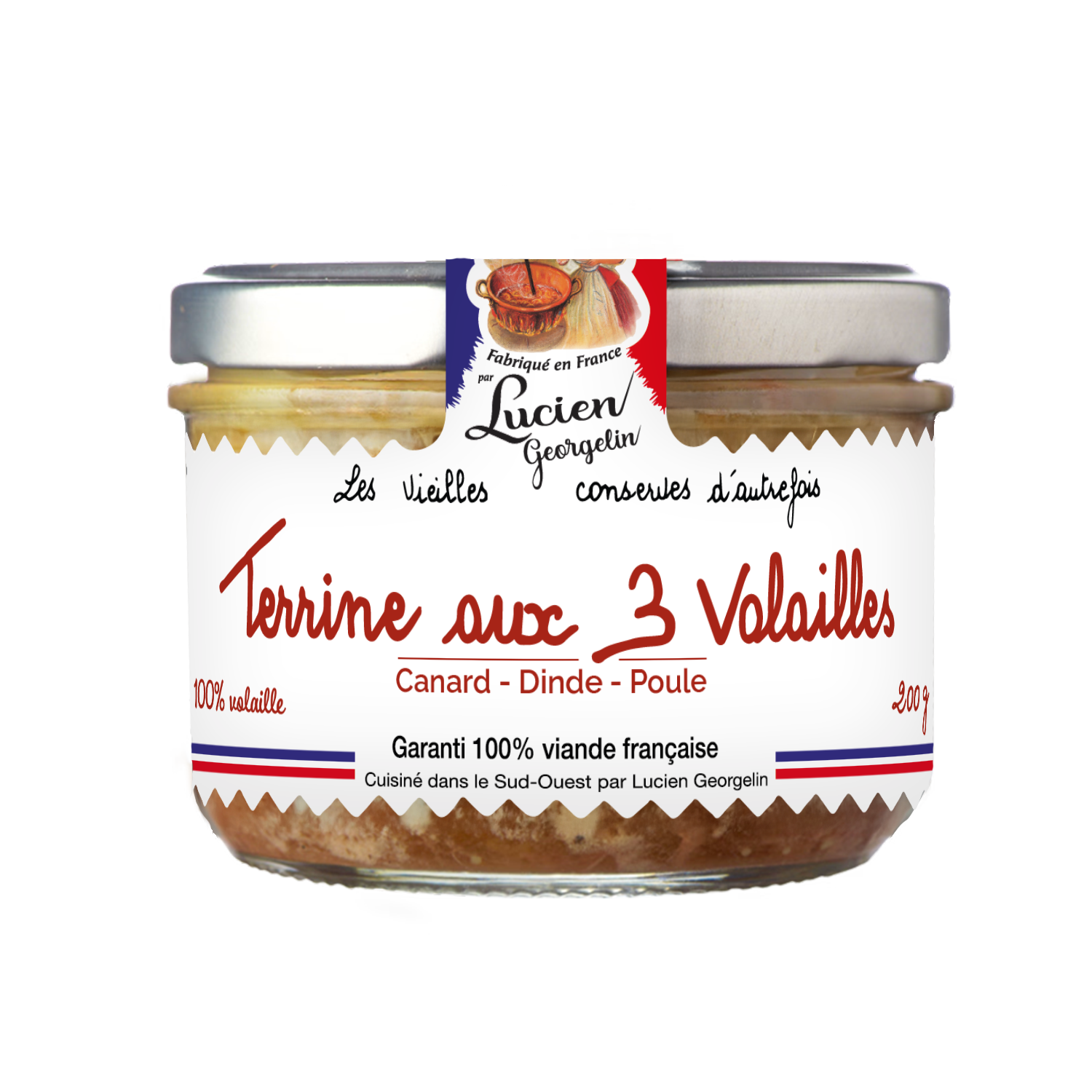 Lucien Georgelin Terrine aux 3 volailles, canard/dinde/poule - 200 g
