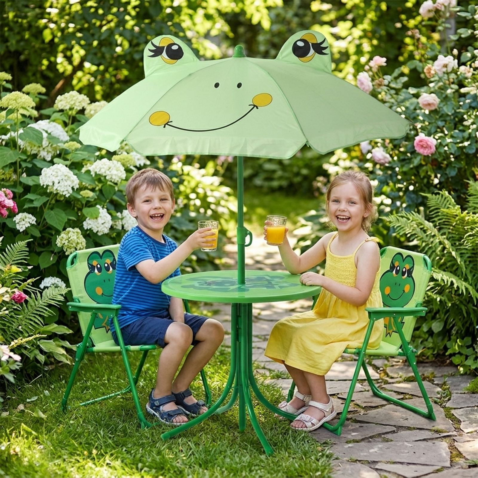 Terrabeta Ensemble de mobilier d'extérieur pour enfants - 2 chaises, 1 table et 1 parasol