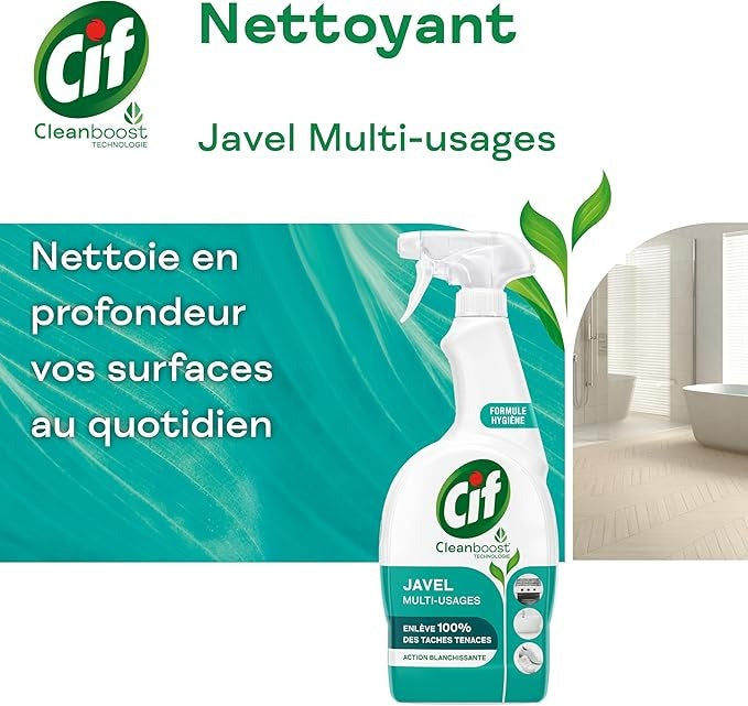 Cif Spray Nettoyant Multi-Usages, Formule Javel, 750 ml