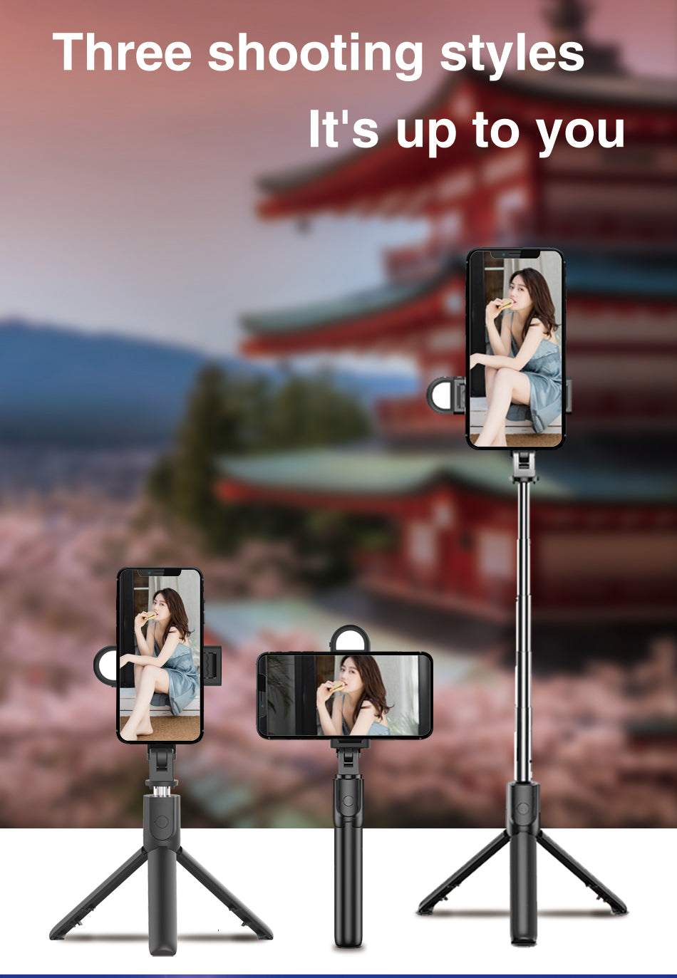 Perche à selfie Verbex S05s, support de téléphone Bluetooth, extensible jusqu'à 1 mètre, avec lumière d'appoint, universelle pour les selfies, prise de vue horizontale et verticale