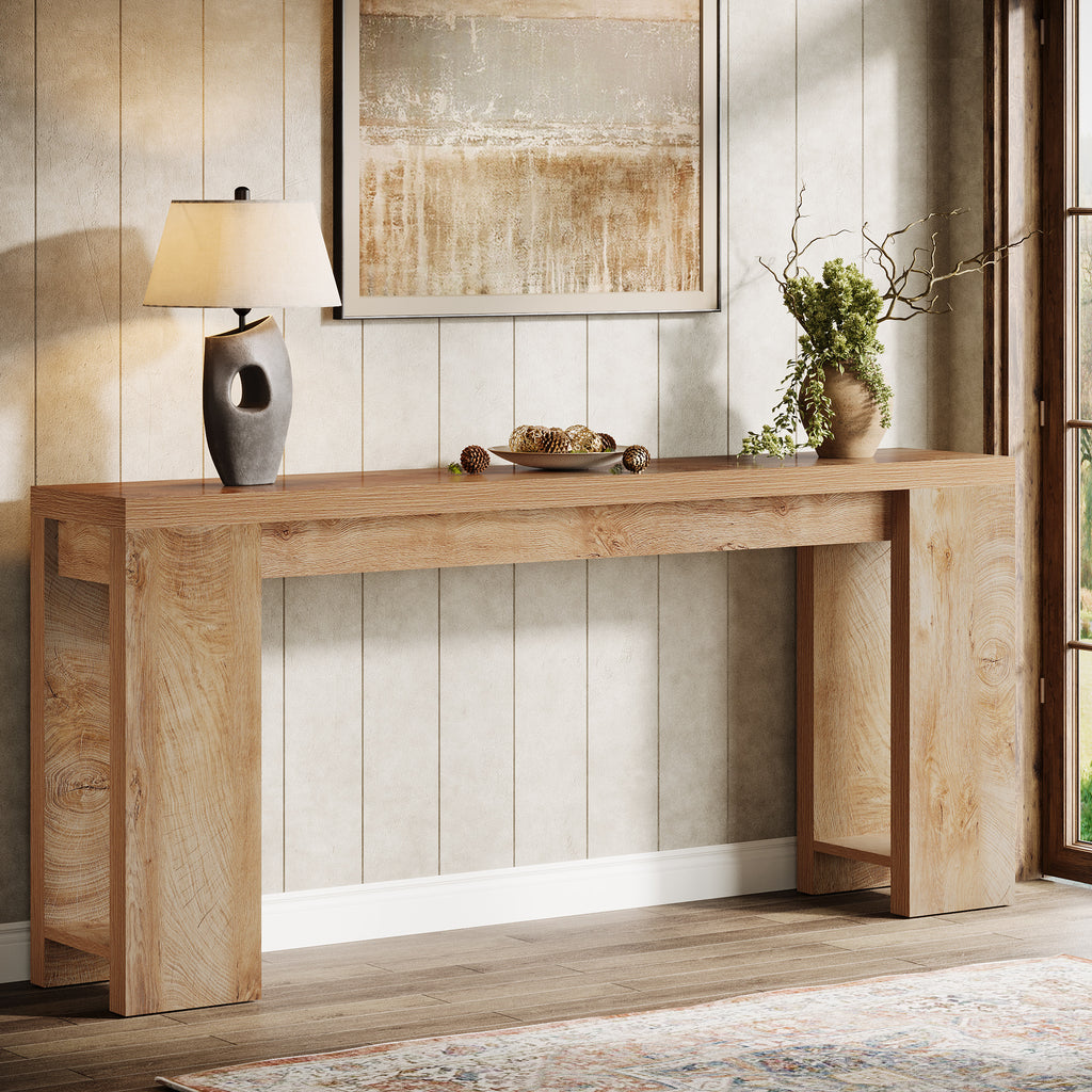 Tribesigns Table console, 160 x 29,5 x 85 cm, Table d'appoint, Table de couloir, Table de canapé pour petites pièces, Table de canapé en bois, Style campagne pour entrée, Couloir, Salon, Chêne clair