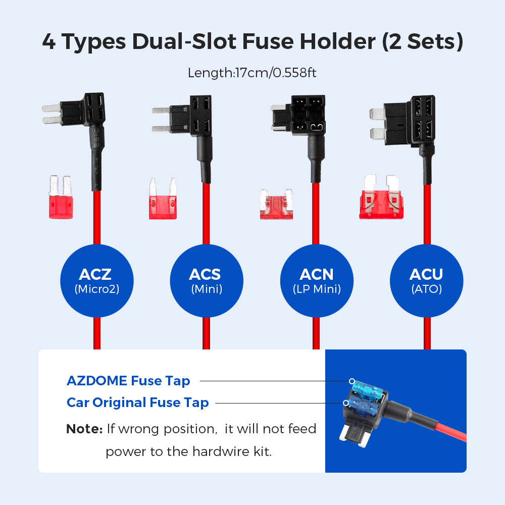Azdome JYX05 Ensemble de câblage USB Type-C, 12 V-24 V à 5 V/2,5 A avec protection contre les basses tensions et chargeur pour caméra embarquée de 3,6 m