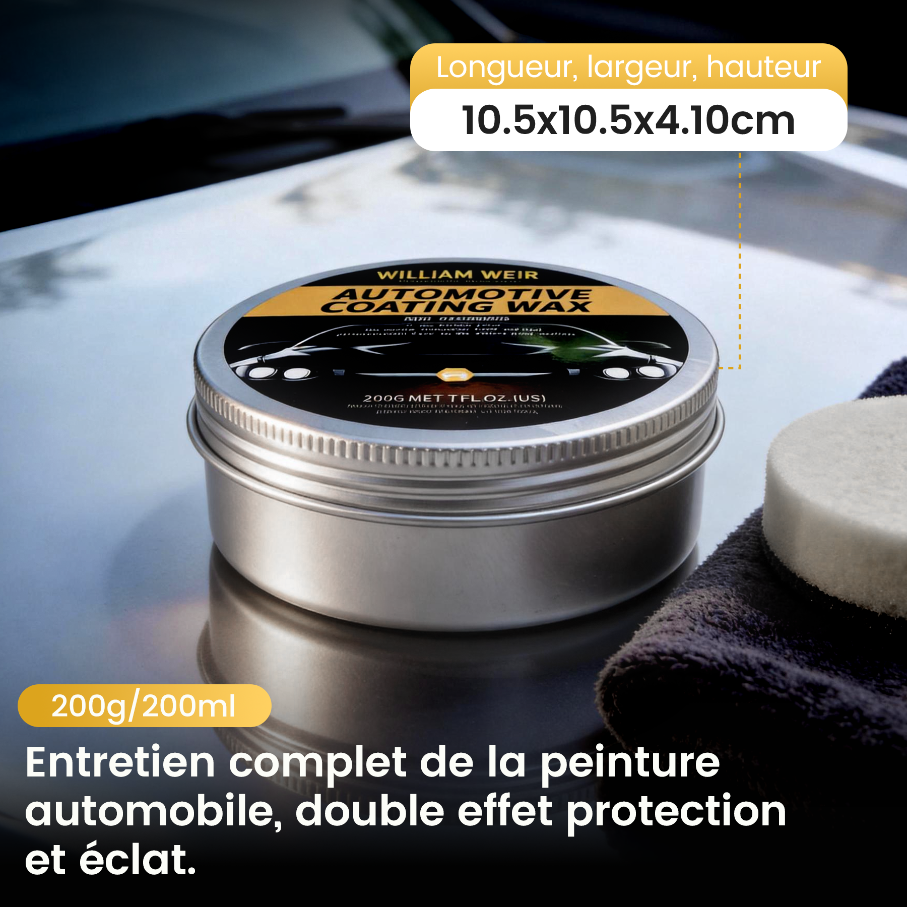 Cire d'entretien automobile multifonction haut de gamme, cire de carnauba naturelle 200 ml, revêtement de carrosserie, protection longue durée de la peinture, éclat miroir