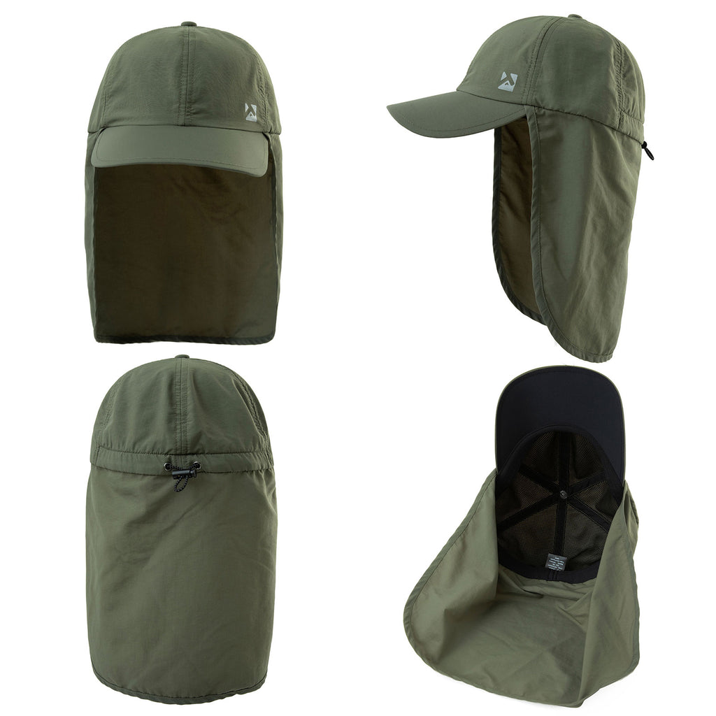 TOP-EX Casquette imperméable réglable avec protection solaire et saharienne, taille M/L - Vert militaire
