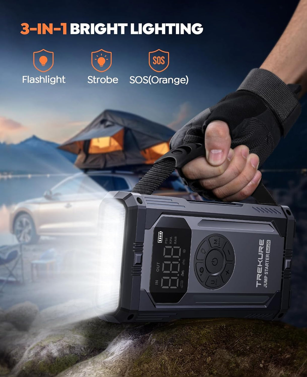 TREKURE Beta06 Booster de démarrage avec compresseur d’air 150 psi, 5500 A de crête, batterie de secours portable 12 V, câbles de démarrage