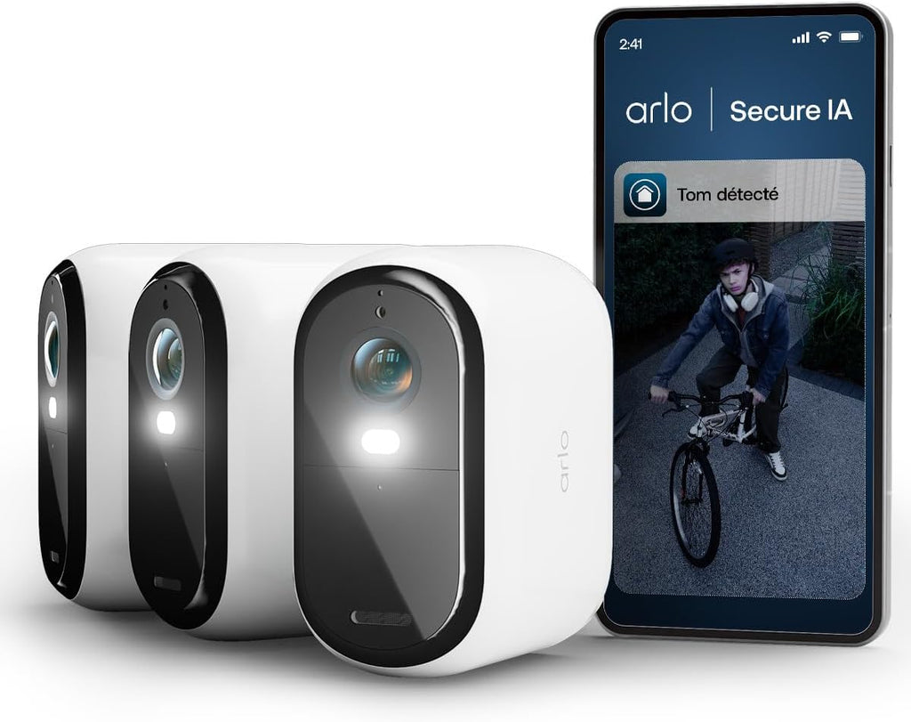 Arlo VMC3380-100EUS Caméra de Sécurité Extérieure WiFi Essential 3 2K, Kit de 3 caméras Blanc