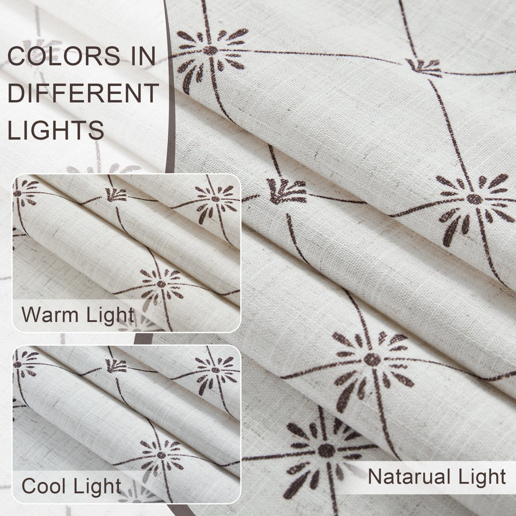 PONY DANCE Rideaux en Lin Mélange de Lin Imprimé Diamant Starburst Drap Occultant en Coton Biologique avec Œillets de Retour Filtre à Lumière pour Chambre Salon, Naturel, L 132 x H 220 cm, 2 Panneaux